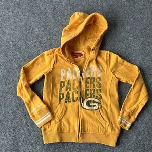 Green Bay Packers‎ Jacket Women Small Hoodie Distressed Full Zip Mitchell & Ness